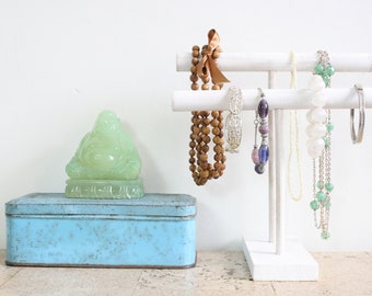 Whitewashed wooden jewelry holder, bracelet stand, necklace display - double