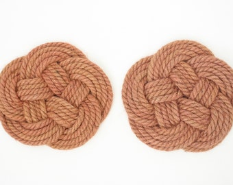 Two jute rope coasters, celtic knots for pots & pans