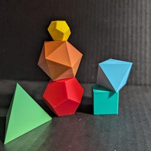 Platonic Solids 3D Printed Set - Tetrahedron, Cube, Octahedron, Dodecahedron & Icosahedron