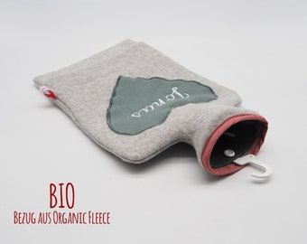 BIO FLEECE - Organic - Personalisierte Wärmflasche mit Herz in Dusty Green