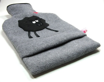 Hot water bottle-heather grey with black sheep