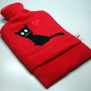 Wärmflasche Rot mit schwarzer Katze image 1