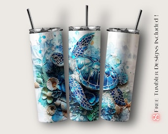 Funda para vaso térmico Summer Turtle: Diseño delgado de sublimación de 20 oz (Descarga digital PNG)