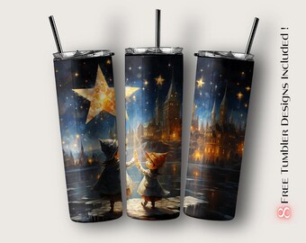 Christmas Tumbler Wrap, Santa Claus, Stars (Digital Download)