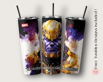 Thanos Tumbler Wrap, Thanos Sublimation Design for Digital Download, 20oz Skinny Tumbler Sublimation Design Template, Marvel PNG, Thanos PNG