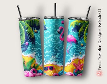 Flamingo Tumbler Wrap: Summer Beach Design (Digital Download)