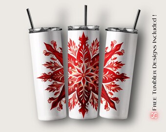 Red Snowflake Tumbler Wrap, Christmas Sublimation Design (Digital Download)