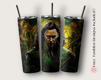 Envoltura para vaso de Loki, diseño de sublimación de Marvel para descarga digital, plantilla de diseño de sublimación para vaso delgado de 20 oz, Loki PNG, Marvel PNG