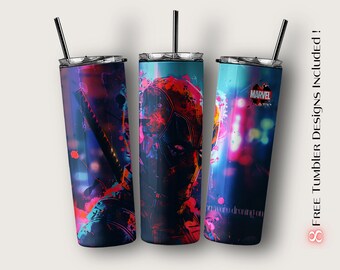 Emballage de gobelet Deadpool, Sublimation Marvel pour téléchargement numérique, modèle de conception de Sublimation gobelet maigre 20 oz, Deadpool PNG