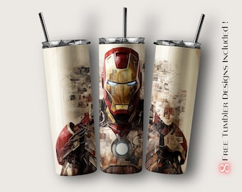 Envoltura para vaso de Iron Man, diseño de sublimación de Marvel para descarga digital, plantilla de diseño de sublimación para vaso delgado de 20 oz, Iron Man PNG