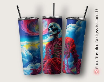 Emballage de gobelet squelette fantastique : motif abstrait par sublimation (téléchargement numérique)