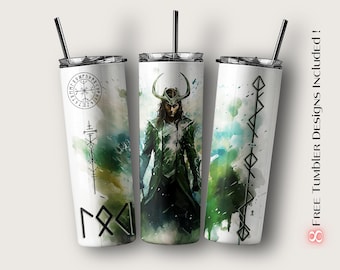 Loki Tumbler Wrap, Mythology Sublimation Design for Digital Download, 20oz Skinny Tumbler Sublimation Design Template, Marvel PNG, Loki PNG