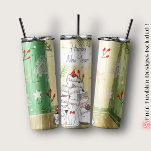 Christmas Tumbler Wrap, New Year Sublimation Design for Digital Download, 20oz Skinny Tumbler Sublimation Design Template, Christmas PNG