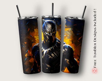 Black Panther Tumbler Wrap, Marvel Sublimation Design for Digital Download, 20oz Skinny Tumbler Sublimation Design Template, Marvel PNG
