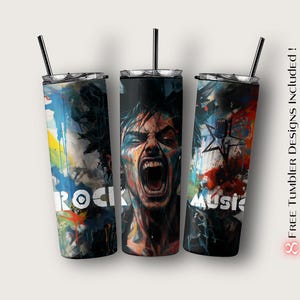 Music Tumbler Wrap, Rock Sublimation Design for Digital Download, 20oz Skinny Tumbler Sublimation Design Template, Musician PNG, Music PNG