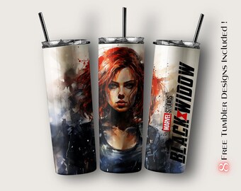 Black Widow Tumbler Wrap, Marvel Sublimation Design for Digital Download, 20oz Skinny Tumbler Sublimation Design Template, Black Widow PNG