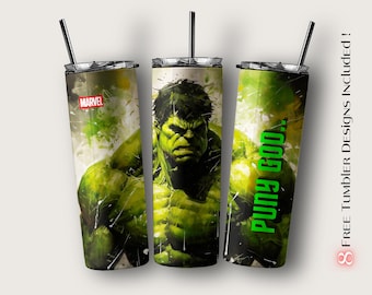 Hulk Tumbler Wrap, Marvel Sublimation Design for Digital Download, 20oz Skinny Tumbler Sublimation Design Template, Hulk PNG, the HULK