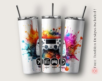 Gamer Tumbler Wrap: Colorful Gamepad Sublimation Design (Digital Download)