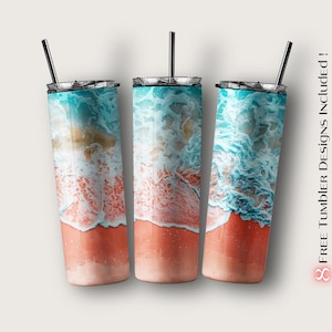 Summer Tumbler Wrap, Beach & Tropical Sublimation Design for Digital Download, 20oz Skinny Tumbler Sublimation Design Template, Summer PNG