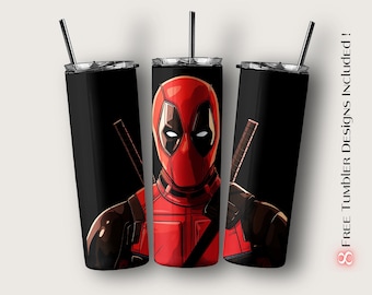Diseño para vaso térmico de Deadpool de dibujos animados: Diseño de sublimación de 20 oz (Descarga digital)