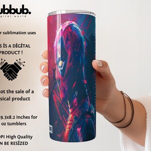 May include: A 20 ounce tumbler mockup with a digital design featuring a stylized image of Deadpool in red, blue, and pink. The text "THIS IS A DIGITAL PRODUCT!" is visible on the image.