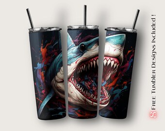 Shark Tumbler Wrap: Animal Sublimation Design (Digital Download)