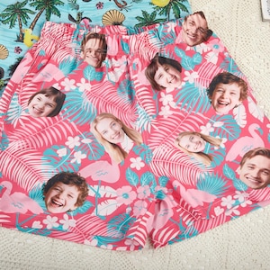 Aangepaste foto strandshort, gepersonaliseerde heren zwembroek, grappige zwembroek, flamingo strandshort, gepersonaliseerde heren zwembroek, vaderdagcadeau