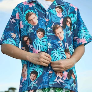 Custom Hawaiian Shirt with Face, Personalized Hawaiian Shirt for Men, Tropical Flower Hawaiian Shirt, Wedding Bachelor Party Face Shirt