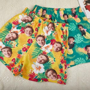 Custom Men Swimwear Hawaiian Shorts,Photo Swim Trunk, Personalized Face Men Swimsuit,Flamingo Beach Short,Beach Party,Gift for Dad