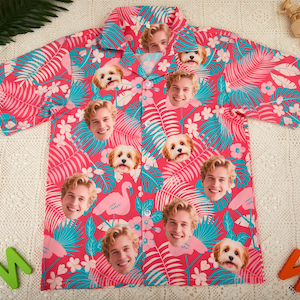 Personalized Photo Hawaiian Shirt, Custom Floral Hawaiian Shirts, Dog Face Print Shirt, Hawaii Party Shirt, Gifts for Dog Owners
