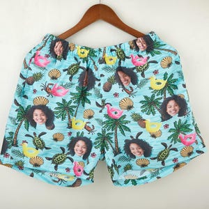 Custom Men Swimwear Hawaiian Shorts,Photo Swim Trunk, Personalized Face Men Swimsuit,Flamingo Beach Short,Face on Surf Trunk,Beach Party