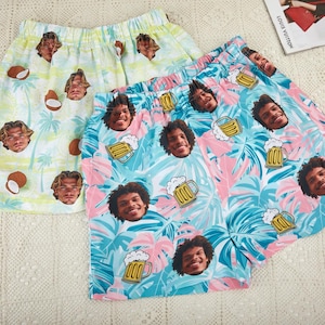 Aangepaste foto strandshort, grappige zwembroek, flamingo strandshort, gepersonaliseerde mannen zwembroek, voor echtgenoot/vader/vriend/jongen