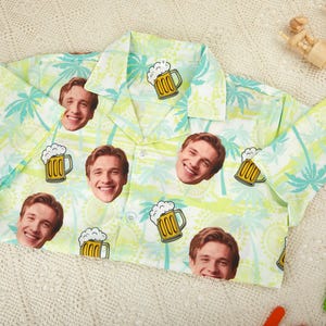 Custom Hawaiian Shirt with Photo,Personalized Men Hawaiian Button Up Shirts, Bachelor Party Shirts, Anniversary/Birthday/Vacation Gifts