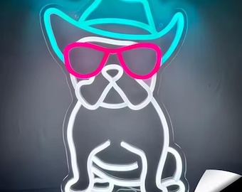 Dog with Glasses & Hat LED Neon Sign: Game Room Wall Decor