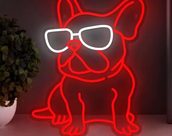 Dog With Sunglasses LED Neon Sign: Game Room Wall Decoration adjustable brightness