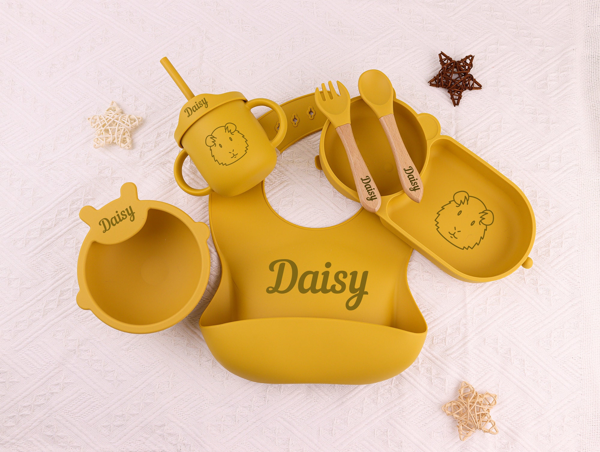 Personalised Silicone Weaning Set,Custom Baby Plate,Cartoon Weaning Set for Toddler Baby Kids,Feeding Set with Name,Baby Shower Gift