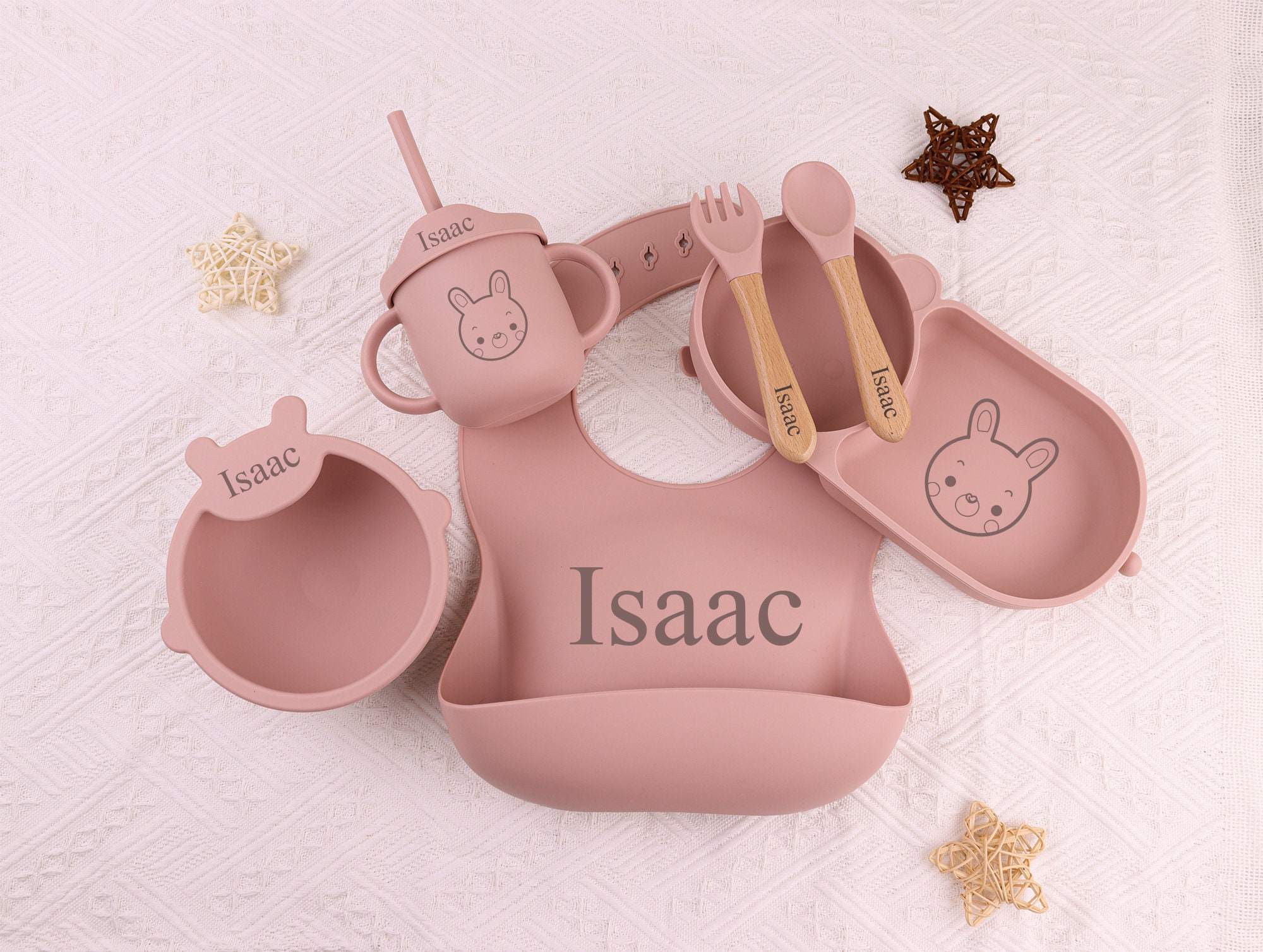 Personalised Silicone Weaning Set,Custom Baby Plate,Cartoon Weaning Set for Toddler Baby Kids,Feeding Set with Name,Baby Shower Gift