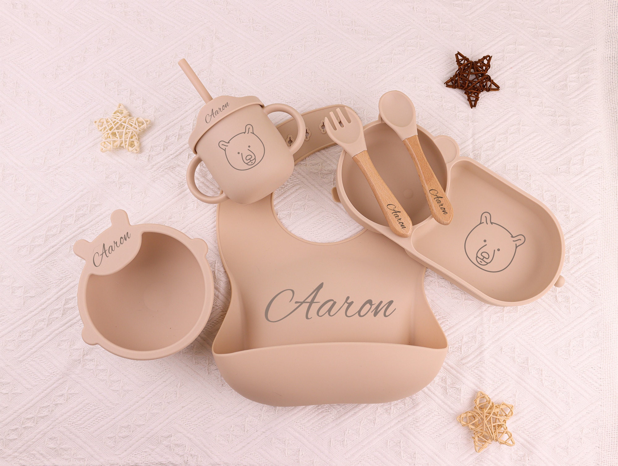 Personalised Silicone Weaning Set,Custom Baby Plate,Cartoon Weaning Set for Toddler Baby Kids,Feeding Set with Name,Baby Shower Gift
