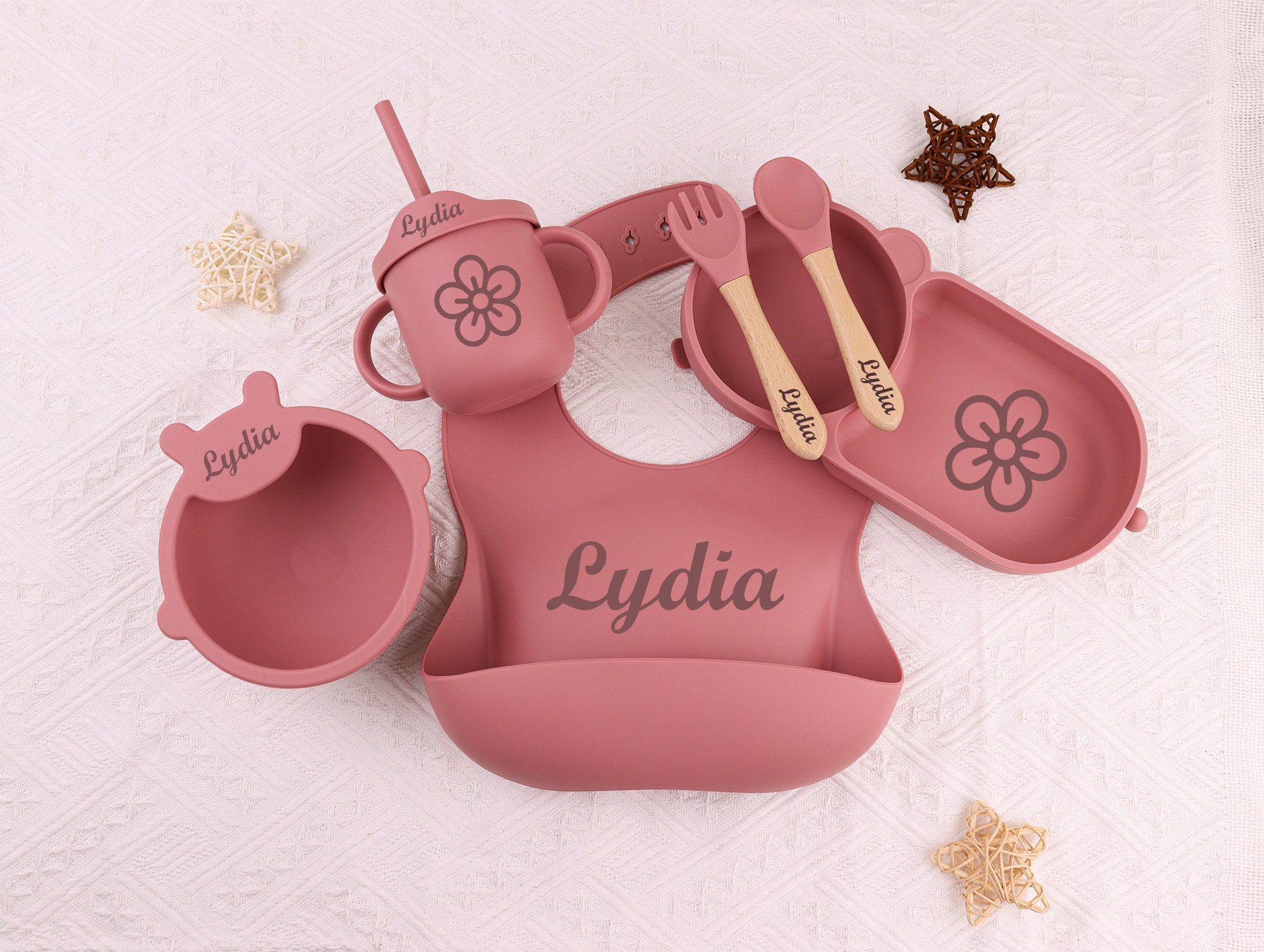 Personalised Silicone Weaning Set,Custom Baby Plate,Cartoon Weaning Set for Toddler Baby Kids,Feeding Set with Name,Baby Shower Gift