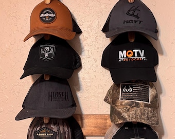 Rustic Wood Hat Rack – Wall Mounted Baseball Cap Organizer