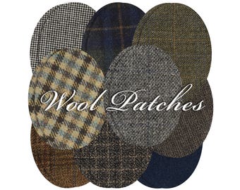 Wool Elbow Patches: Oval Sweater Patches, Houndstooth & Plaid (Pair)