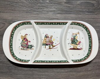 Sakura Debbie Mumm Muñeco de nieve en trineo Oso Plato de aperitivos de 3 partes para Navidad