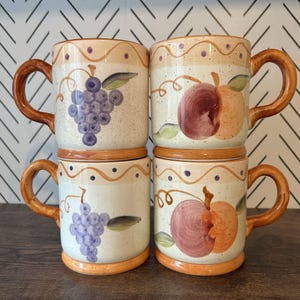 Vintage Designpac Fruit Mugs – Cottagecore Ceramic Coffee Cups (Set of 4)
