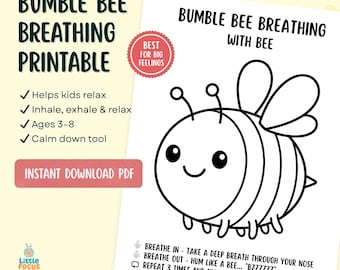 Bumble Bee Breathing Printable for Kids | Calm Down Coloring Page | Humming Breath Worksheet | Anxiety Tool | Preschool K–2 Printable