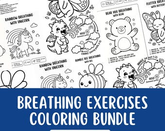 Breathing Exercise Coloring Pages for Kids, 5 Calm Down Printables Bundle, SEL Tool, Brain Break, Calm Down Corner, Classroom Therapy