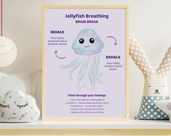 Jellyfish Breathing Poster for Kids | Calm Down Corner | Brain Break | Belly Breathing Printable | SEL | Classroom Poster | Therapy