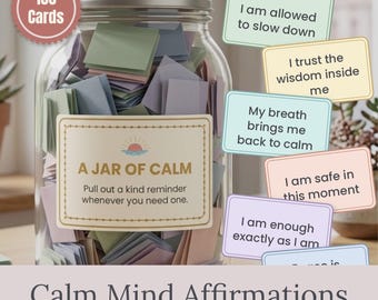 100 Affirmation Cards Printable, Affirmation Jar, Self Care, Mindfulness & Anxiety Relief, Calm Mental Health Digital Download