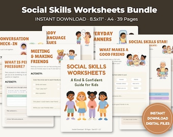 Paquete de hojas de trabajo sobre habilidades sociales para niños, adolescentes y estudiantes (39 páginas): amistad, emociones, resolución de conflictos, orientación y uso en el aula.