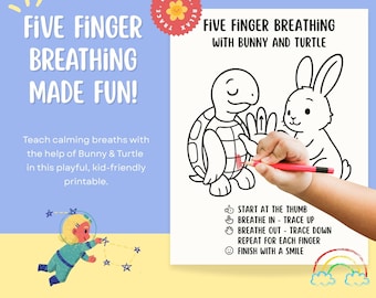 Bunny & Turtle Five Finger Breathing Printable: Kids Mindfulness (PDF)