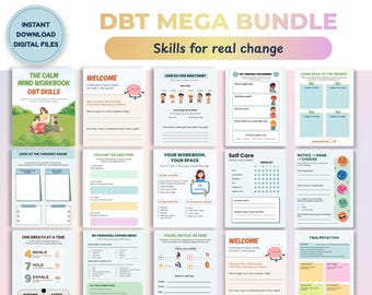 MEGA PAQUETE DBT, habilidades DBT, habilidades TCC, hoja de trabajo de terapia, recursos de asesoramiento, herramientas de terapia, imprimibles de salud mental